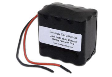 Tenergy Li-ion 18650 14.4V 6600mAh Battery Pack with PCB, 4S3P, 97.68 Wh. Custom NTC, PTC, connectors, or configs available.