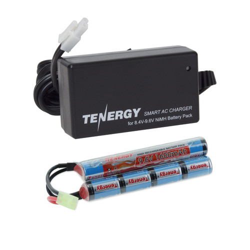 Tenergy smart AC charger kit with a 9.6V rechargeable battery pack for convenient airsoft power management.