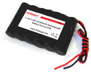 Tenergy Li-ion 18650 7.26V 10,500mAh  Battery Pack with PCB, 2S3P, 75.6Wh. Custom NTC, PTC, connectors, or configs available.