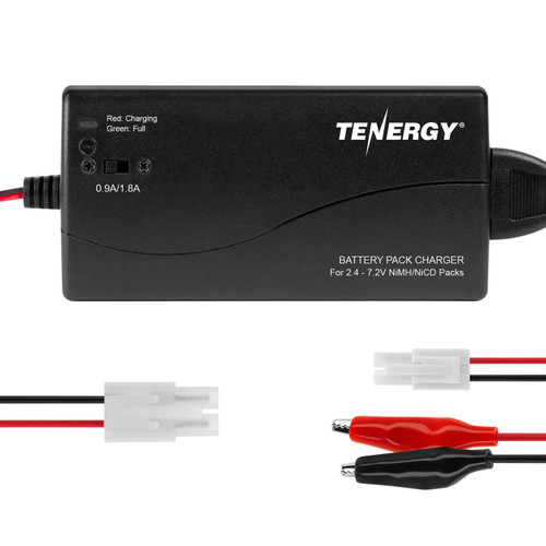 Tenergy battery pack charger with alligator clips and Tamiya connectors for 2.4V - 7.2V NiMH hobby battery packs.
