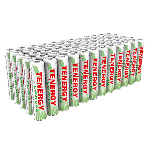 60 pack of Tenergy Centura NiMH AAA rechargeable batteries designed for high-frequency users seeking a long-lasting power solution.