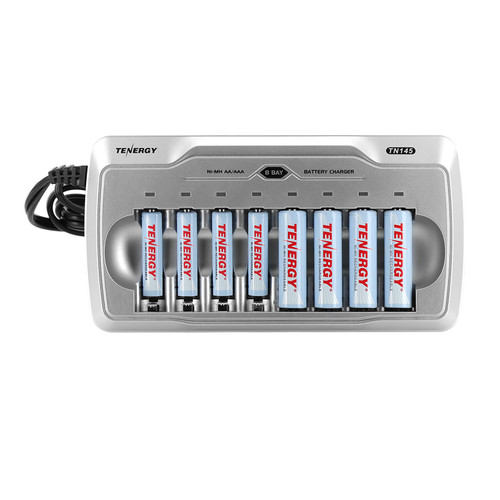 Tenergy TN145 8-Bay AA/AAA NiMH/NiCd Charger with 4 AA and 4 AAA NiMH Rechargeable Batteries