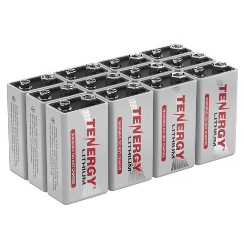 A bulk pack of 12 Tenergy 9V lithium batteries provides a reliable power source for high-drain equipment.