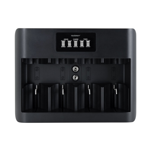 The Tenergy TN486U 5-slot rechargeable battery charger includes a dedicated 9V port for versatile power management in professional setups.