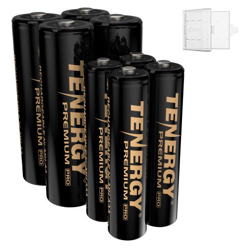 This Tenergy Premium Pro rechargeable AA and AAA 8-Pack battery set includes a storage case for organized home backup power.