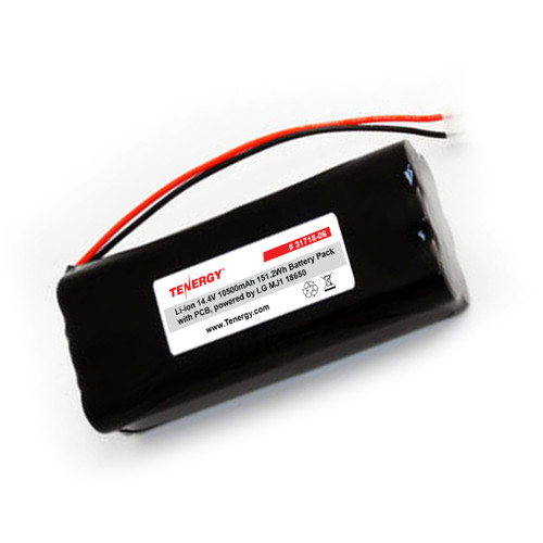Tenergy Li-ion 14.4V 10,500mAh Battery Pack with PCB, 4S3P, 151.2Wh. Custom NTC, PTC, connectors, or configs available.