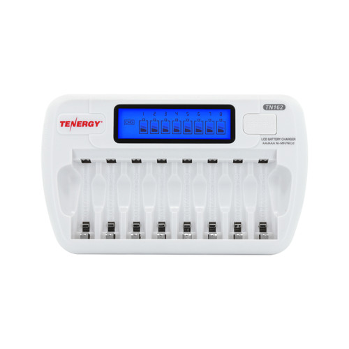 Tenergy TN162 8-Bay smart charger featuring eight individual slots for efficient AA/AAA battery charging.