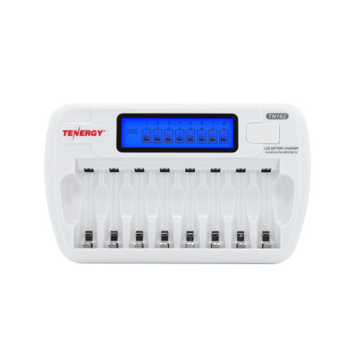 Tenergy TN162 8-Bay smart charger featuring eight individual slots for efficient AA/AAA battery charging.