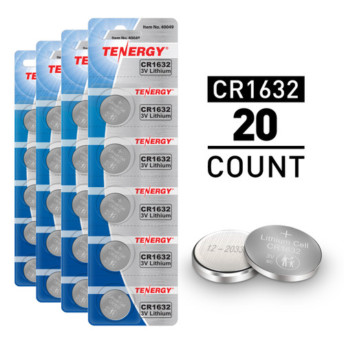 Tenergy CR1632 3V lithium 20-count packs offer a reliable power source for small electronic applications.