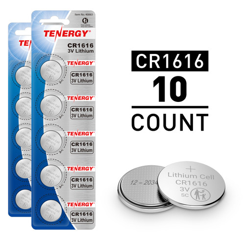 Tenergy CR1616 10-pack of 3V lithium coin cells provides a reliable power source for small electronic devices.