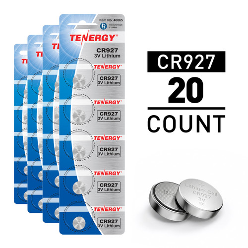 Tenergy CR927 20-count pack of 3V lithium coin cells provides steady power for small electronic applications.