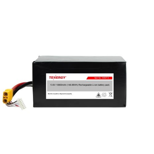Tenergy Li-ion Polymer 13.6V 10,800mAh  Battery Pack, 4S1P, 146.88Wh. Custom NTC, PTC, connectors, or configs available.