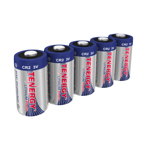 5-pack of Tenergy CR2 3V lithium batteries providing reliable power for multiple household gadgets.