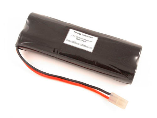 Tenergy NiMH 7.2V 10000mAh Battery Pack, 6S1P, 72.0Wh, 10A Rate. Custom NTC, PTC, connectors, or configs available.