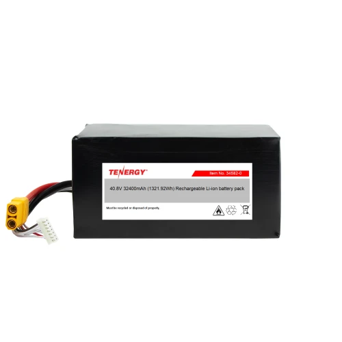 Tenergy Li-ion Polymer 40.8V 32,400mAh Battery Pack, 12S3P, 1321.92Wh. Custom NTC, PTC, connectors, or configs available.