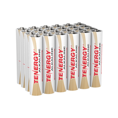 Bulk pack of 24 Tenergy alkaline AAA batteries designed for long-lasting power in high-drain household items.Reliable AAA alkaline battery providing consistent, long-lasting energy for essential home electronics.