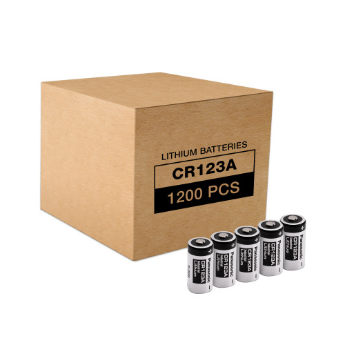 Bulk pack of CR123A batteries with 1200 pieces in a box for large-scale industrial facility maintenance.