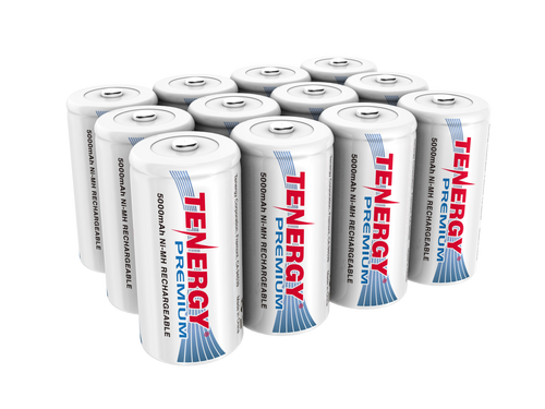 12 count of Tenergy Premium C battery with 5000mAh high capacity for household electronics and daily use.