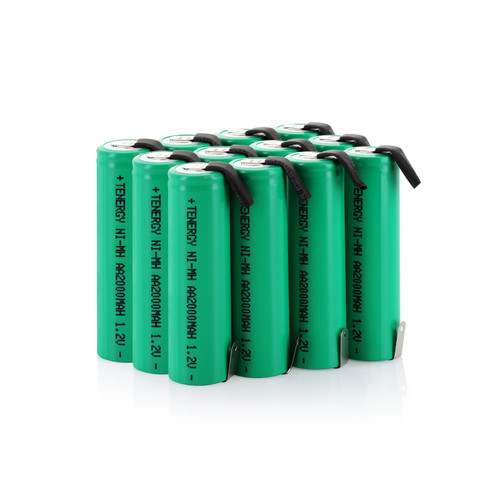 A bulk pack of green AA NiMH batteries with soldering tabs designed for custom battery pack assembly and repairs.