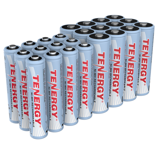 Tenergy NiMH rechargeable batteries in a large bulk pack provide cost-effective power for high-drain electronic devices.