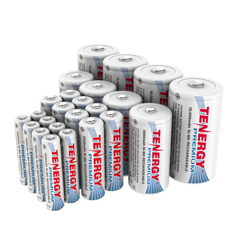 Tenergy Premium rechargeable batteries in various sizes provide high-capacity power for diverse household devices.