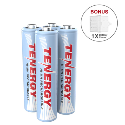 Combo: 4 pcs Tenergy AAA 1000mAh NiMH Rechargeable Batteries + 1 Case