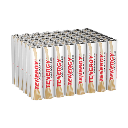Bulk pack of 48 Tenergy alkaline AAA batteries designed for long-lasting power in high-drain household items.Reliable AAA alkaline battery providing consistent, long-lasting energy for essential home electronics.