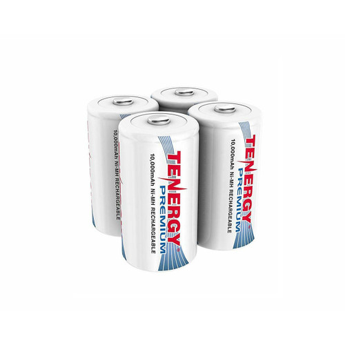 Tenergy Premium D batteries with 10000mAh high capacity for emergency kits and heavy-duty appliances.