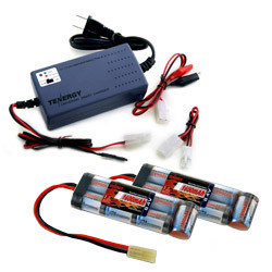 Tenergy universal smart charger with adapter leads for hobbyists charging NiMH battery packs.