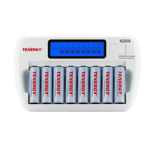 Complete battery charger kit including the TN162 unit and a bulk set of AA cells.