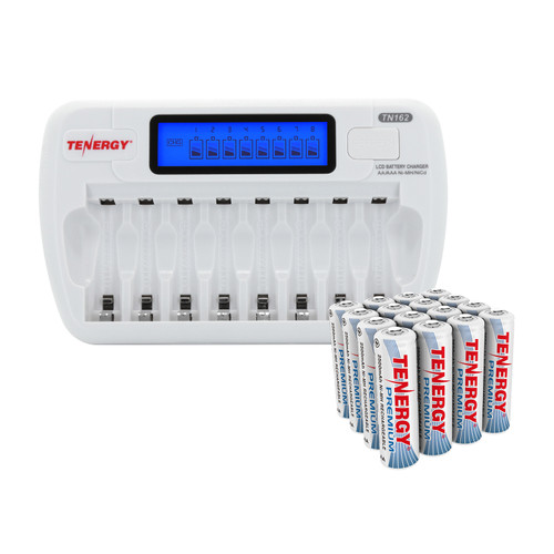 TN162 8-Bay Smart AA/AAA NiMH/NiCd Charger and 16 AA Premium NiMH Rechargeable Batteries.