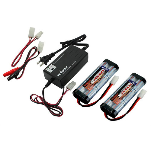 Universal smart charger kit with multiple NiMH battery packs for extended RC vehicle playtime.