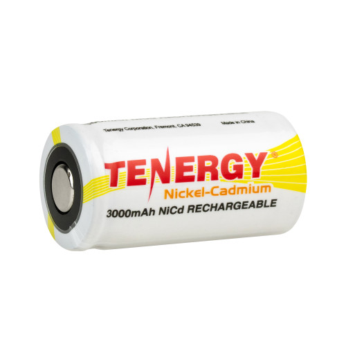 Tenergy 3000mAh NiCd rechargeable battery featuring a flat top design, ideal for building custom battery packs.