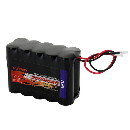 Tenergy 12V 2000mAh NiMH battery with bare wire leads designed for versatile hobbyist power applications and repairs.