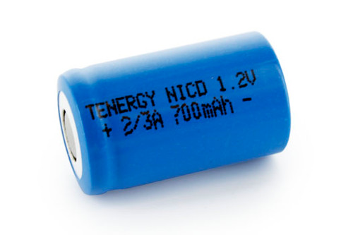 Tenergy 2/3A 700mAh NiCd Flat Top Rechargeable Battery