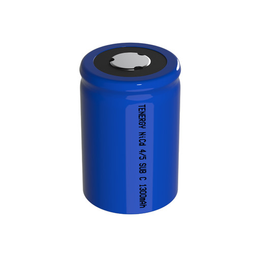 Single blue Tenergy 1300mAh NiCd battery cell used for rebuilding hobbyist remote control or RC toy packs.