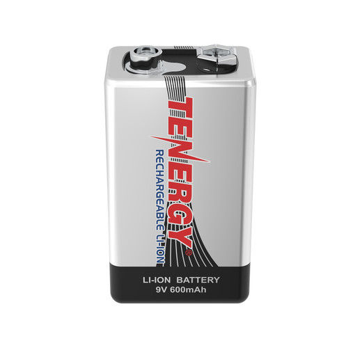 Tenergy 9V rechargeable Li-ion battery with 600mAh capacity for long-lasting power in high-drain electronic devices.