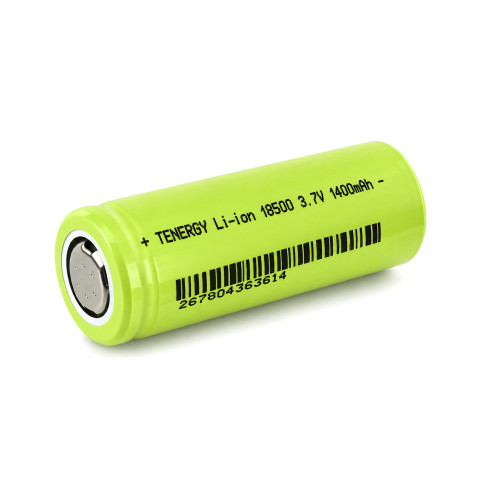 Tenergy Li-ion 18500 Cylindrical 3.7V 1400mAh Flat Top Rechargeable Battery No Tabs