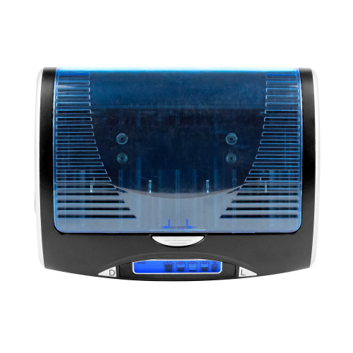 Universal battery charger with a blue protective cover for tech enthusiasts seeking organized power.