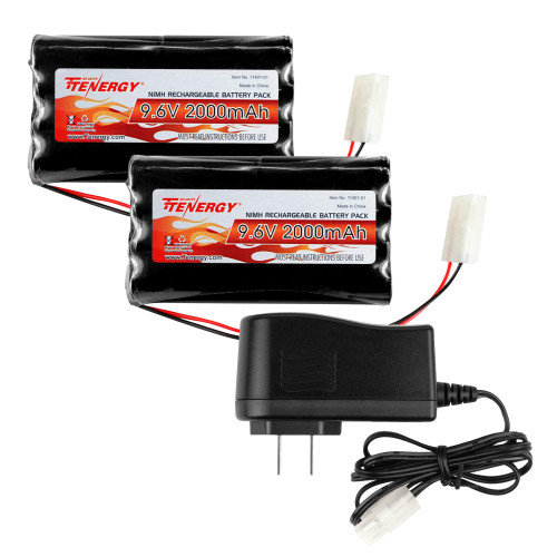 Dual 9.6V battery packs with compatible charger kit designed for users needing a complete RC power solution.
