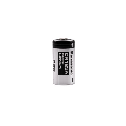 Panasonic CR123A industrial lithium battery with a 3V output, ideal for high-drain professional electronics.