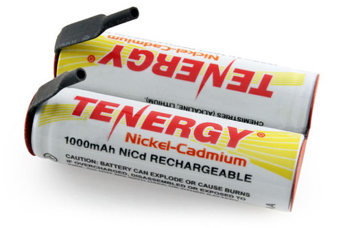 Tenergy NiCd 2.4V 1000mAh Battery Pack for Electric Shaver, 2S1P, 2.4Wh. Custom NTC, PTC, connectors, or configs available.