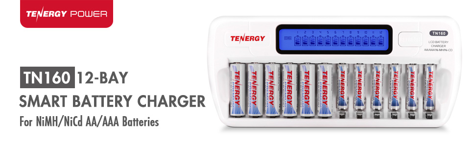 Tenergy TN160 12-Bay Charger for NiMH/NiCd AA/AAA batteries.