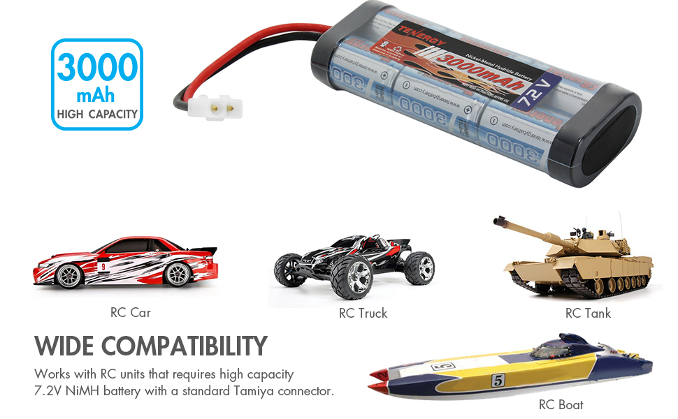 Works with RC units that requires high capacity 7.2V NiMH battery pack with Standard Tamiya Connector