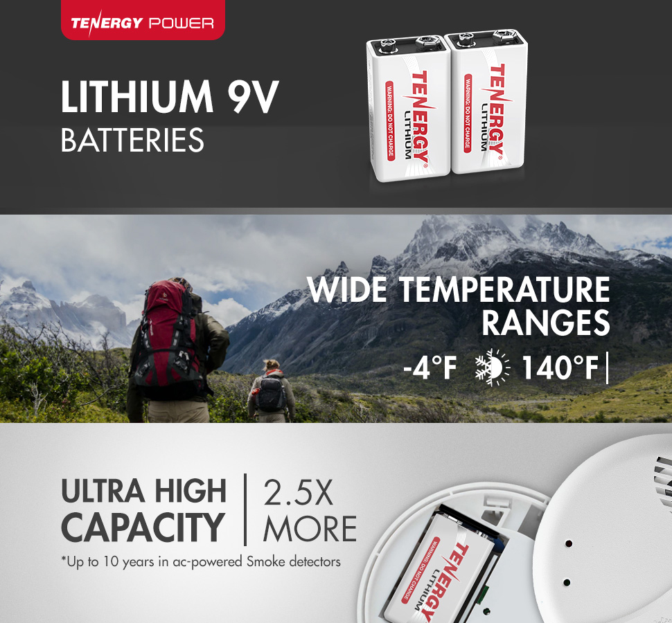 Lithium 9V Battery with wide temperature operating range and high capacity