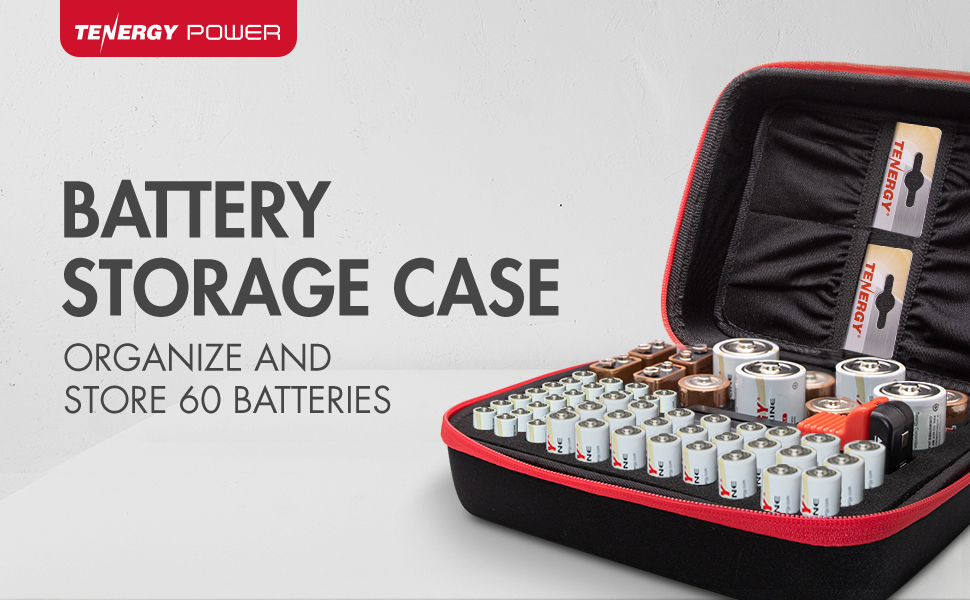 Tenergy Battery Organizer Storage Case With Tester, Includes Battery Tester,  Holds 60 Batteries, AA x24, AAA x24, C x4, D x4, 9V x4 - Tenergy Power