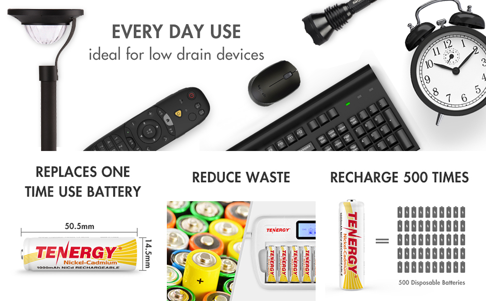 Everyday use: ideal for low drain devices. Replace, Reduce and Recharge