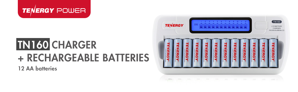 Tenergy TN160 Charger + 12AA Rechargeable Batteries