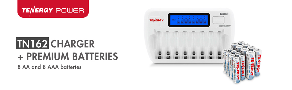 Tenergy TN162 Charger + 8 AA and 8 AA Premium Batteries