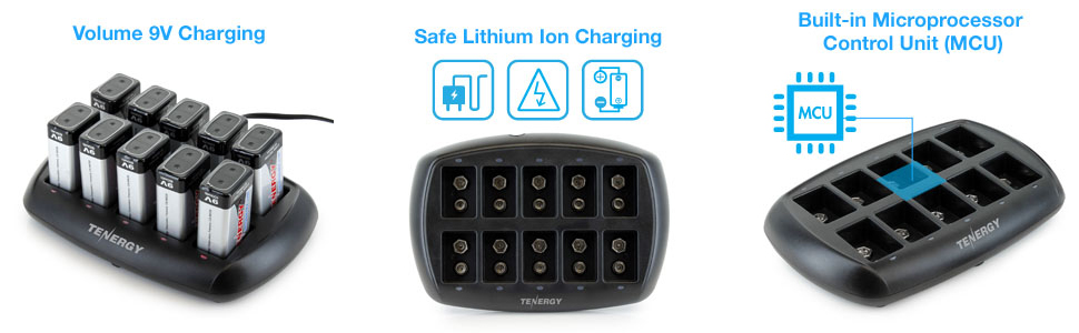 Volume 9V Charger With Built-In Microprocessor Control Unit (MCU)